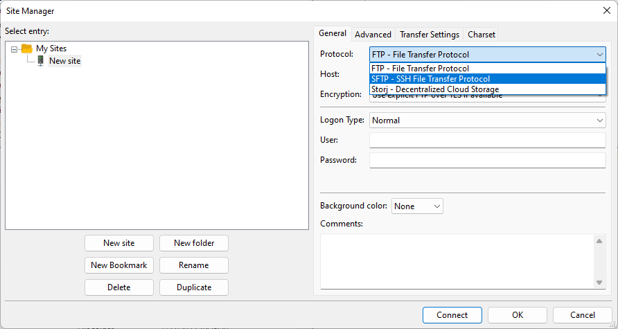 FileZilla change to SFTP demo.